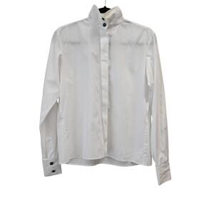 Chanel White Mock Neck Long Sleeve Button Down Top Size 40/ US 8